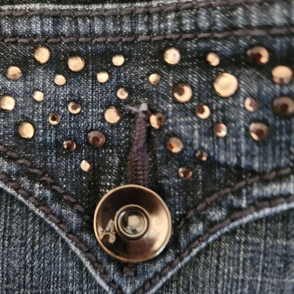 Aura Womens Bootcut Leg Rhinestones Jeans Size 8 S Dark Wash Western Denim - Picture 9 of 15